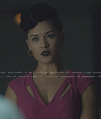Reeva’s pink cutout v-neck dress on The Gifted