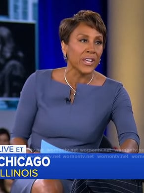 Robin’s blue split-neck dress on Good Morning America