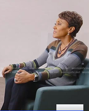 Robin’s striped ribbed sweater on Good Morning America