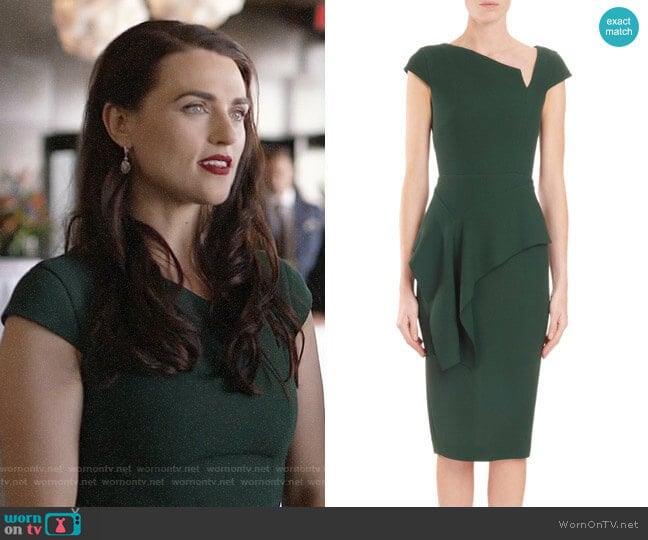 Roland Mouret Asymmetric-Neck Cap-Sleeve Peplum Dress worn by Lena Luthor (Katie McGrath) on Supergirl