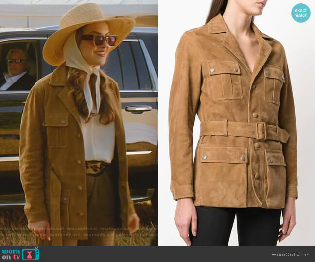 Saint Laurent Belted Safari Jacket worn by Fallon Carrington (Elizabeth Gillies) on Dynasty