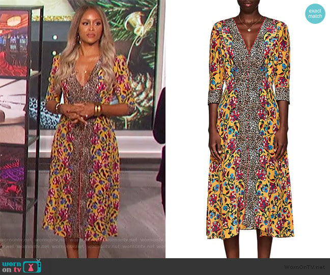 Saloni Eve Leopard-Floral V-Neck Midi-Dress worn by Eve on The Talk