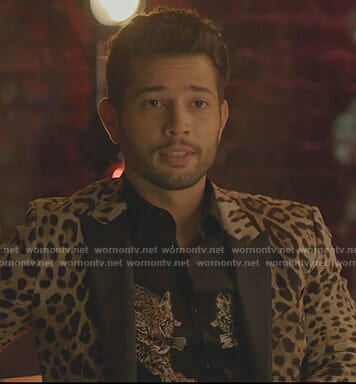 Sam’s black leopard print shirt and blazer on Dynasty