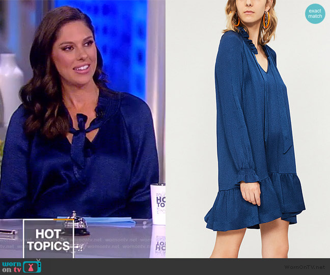 Sandro Butterfly frilled-trim satin dress worn by Abby Huntsman on The View