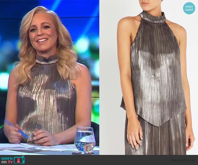 Sass & Bide Gold Crush Top worn by Carrie Bickmore on The Project