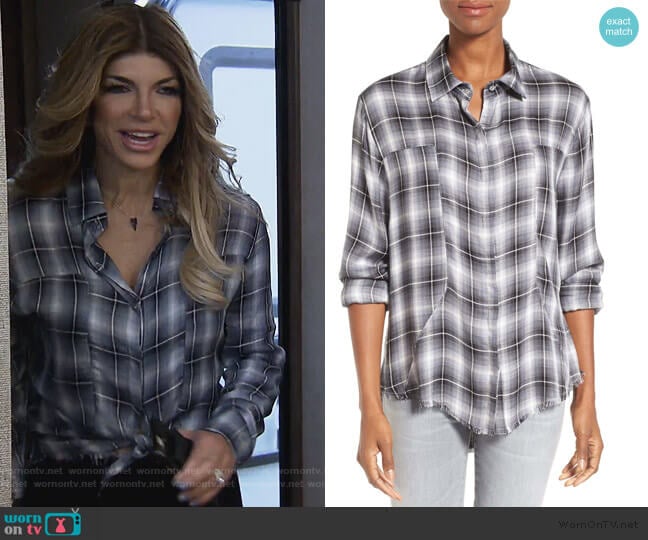Signorelli Plaid Frayed Hem Shirt worn by Teresa Giudice on The Real Housewives of New Jersey