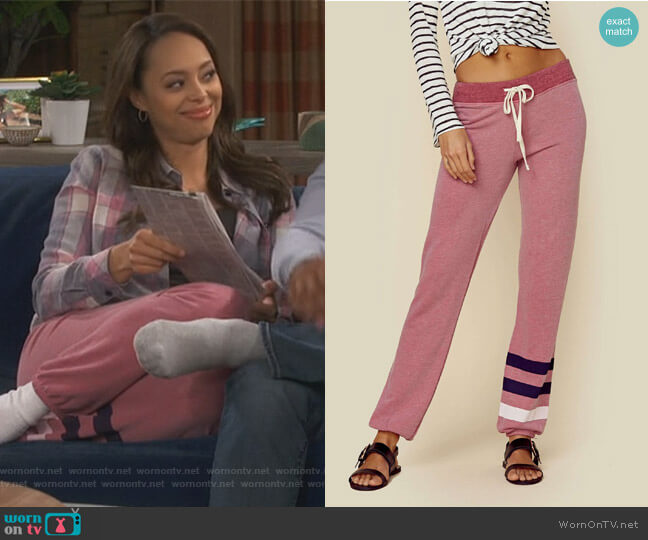 Sundry Classic Stripe Sweatpants worn by Claire (Amber Stevens West) on Happy Together