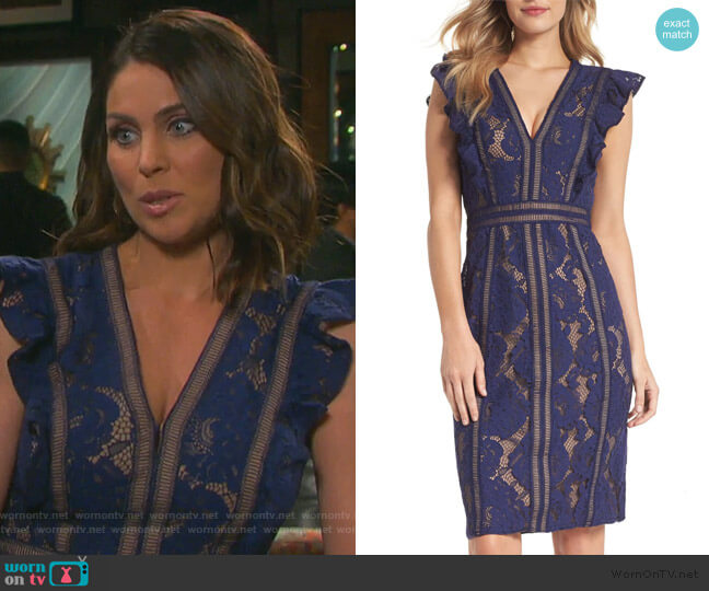 Tadashi Shoji Lace Sheath Dress worn by Chloe Lane (Nadia Bjorlin) on Days of our Lives
