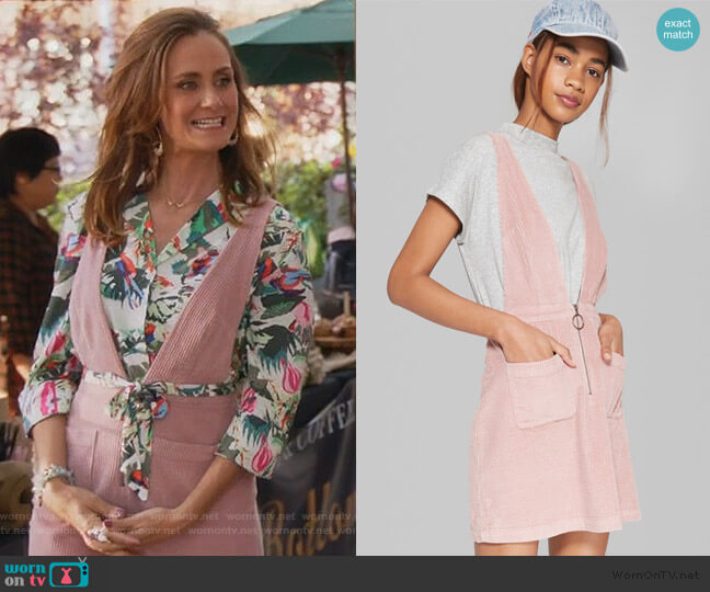 Wild Fable V-Neck Zip Front Corduroy Mini Dress worn by Maya (Diane Farr) on Splitting Up Together