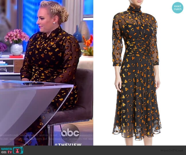 Rickie Freeman for Teri Jon Sheer & Floral Burnout Velvet Dress worn by Meghan McCain on The View
