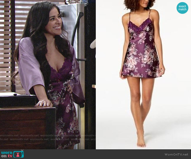 Thalia Sodi Floral-Print Lace-Trim Chemise worn by Mia Rosales (Noemi Gonzalez) on The Young and the Restless