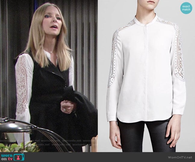 The Kooples Lace-detail woven shirt worn by Christine Blair Williams (Lauralee Bell) on The Young and the Restless