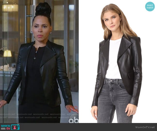 Theory Peplum Leather Jacket worn by Tegan Price (Amirah Vann) on How to Get Away with Murder