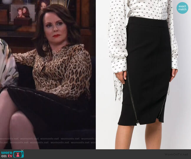 Tom Ford Zipped Pencil Skirt worn by Karen Walker (Megan Mullally) on Will and Grace