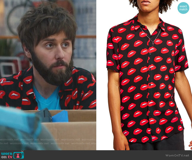 Topman Lips Print Shirt worn by Chewey (James Buckley) on I Feel Bad