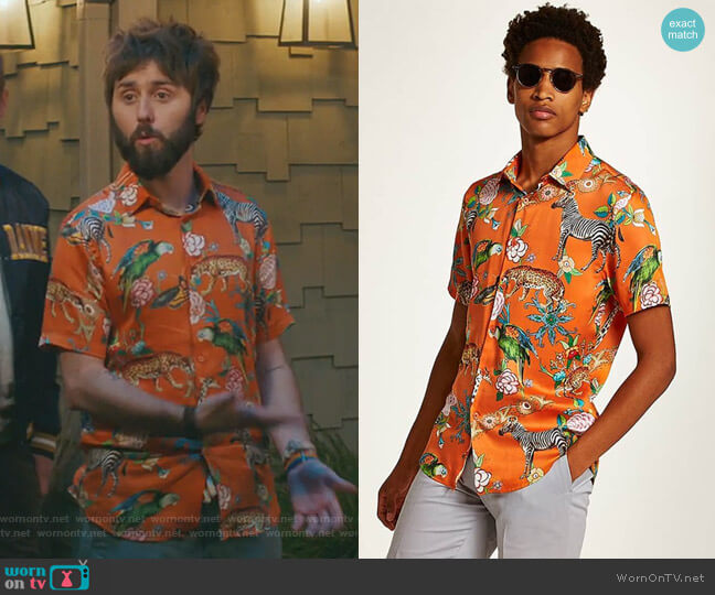 Topman Slim Fit Animal Print Shirt worn by Chewey (James Buckley) on I Feel Bad