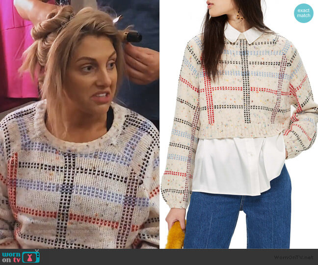 Topshop Check Pattern Sweater worn by Gina Kirschenheiter on The Real Housewives of Orange County