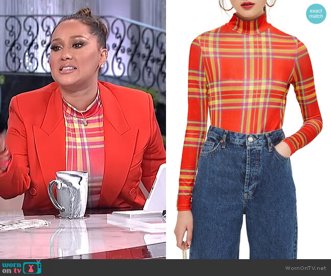 Topshop Check Slinky Funnel Neck Top worn by Adrienne Houghton on The Real