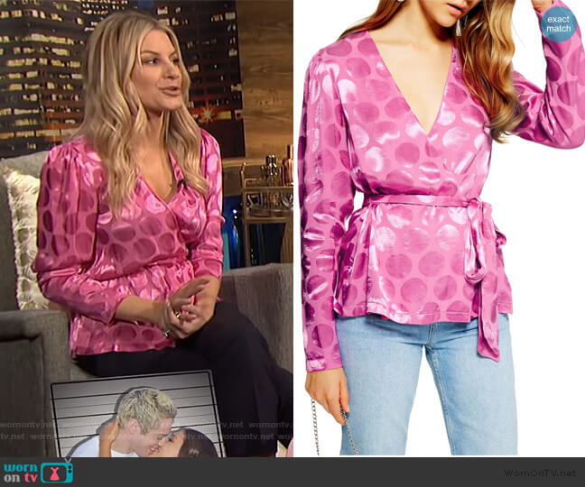 Topshop Spot Jacquard Wrap Top worn by Morgan Stewart on E! News