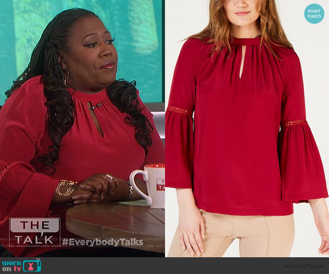 Trina Turk Silk Keyhole Top worn by Sheryl Underwood on The Talk