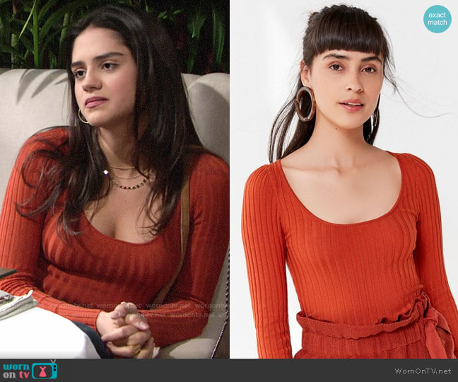 Urban Outfitters Sage Scoop-Neck Pullover Sweater worn by Lola Rosales (Sasha Calle) on The Young and the Restless