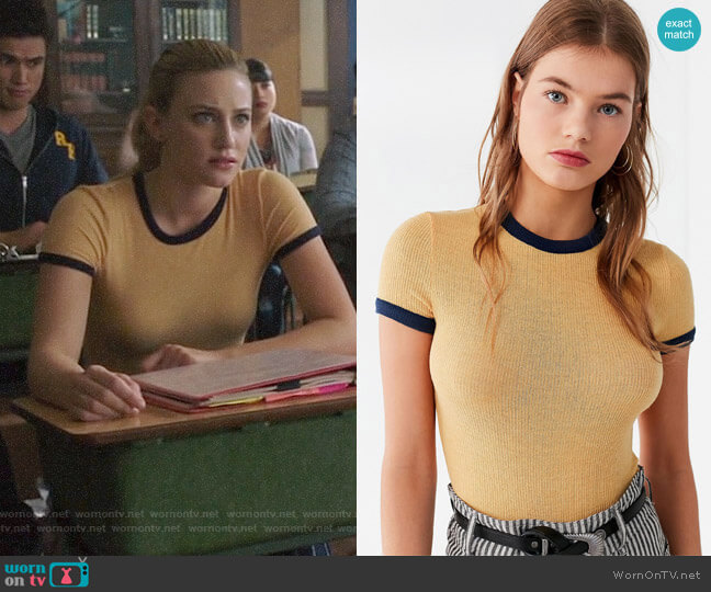 Out from Under Billie Ringer Crew T-Shirt worn by Betty Cooper (Lili Reinhart) on Riverdale