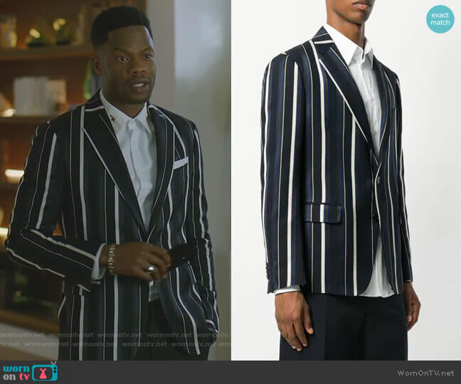 Versace Single Button Striped Blazer worn by Jeff Colby (Sam Adegoke) on Dynasty