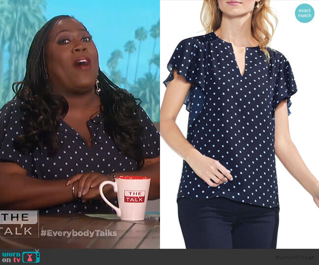 Vince Camuto Sapphire Bloom Polka Dot Blouse worn by Sheryl Underwood on The Talk