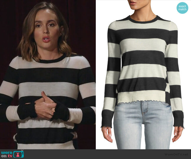 Zadig & Voltaire Source Striped Cashmere Frayed Sweater worn by Angie (Leighton Meester) on Single Parents