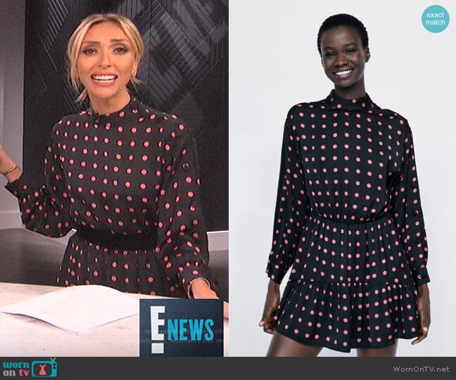 Zara Polka Dot Dress Jumpsuit with Ruffle worn by Giuliana Rancic on E! News