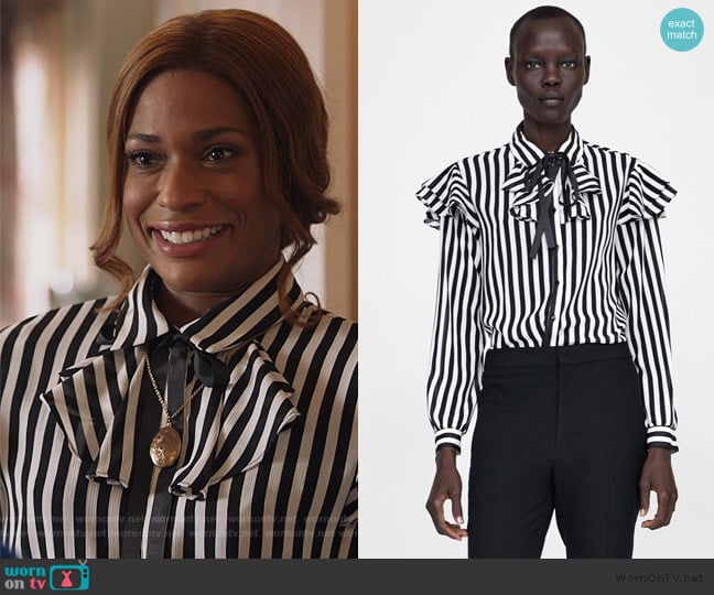 Zara Ruffled Blouse with Bow worn by Poppy (Kimrie Lewis) on Single Parents