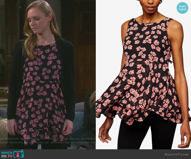 A Pea in the Pod Maternity Floral-Print Peplum Top worn by Abigail Deveraux (Kate Mansi) on Days of our Lives