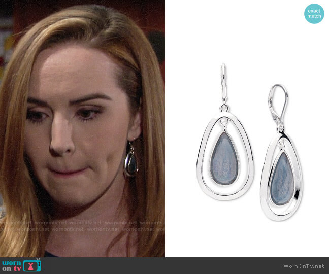 Anne Klein Silver-Tone Colored Imitation Mother-of-Pearl Drop Earrings worn by Mariah Copeland (Camryn Grimes) on The Young and the Restless