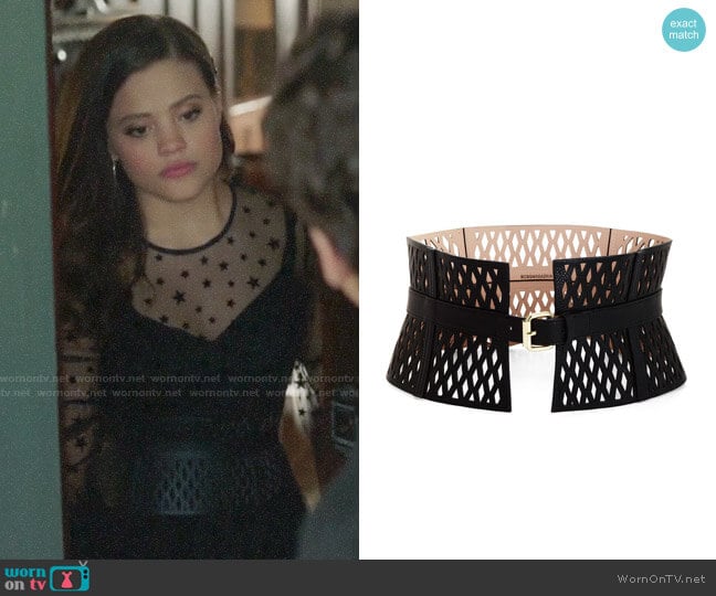 Bcbgmaxazria Cutout Faux-Leather Corset Waist Belt worn by Maggie Vera (Sarah Jeffery) on Charmed