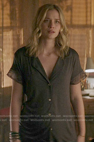 Beck’s black lace-trim pajamas on YOU