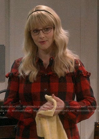 Bernadette’s red checked shirt with ruffles on The Big Bang Theory