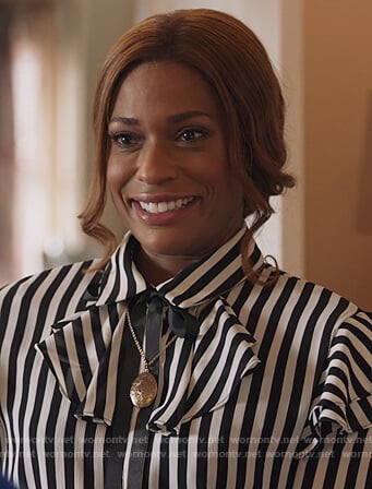 Poppy’s striped ruffle blouse on Single Parents
