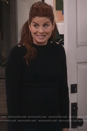 Grace’s black shoulder embellished sweater on Will and Grace