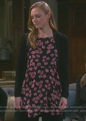 Abigail’s black floral print maternity top on Days of Our Lives