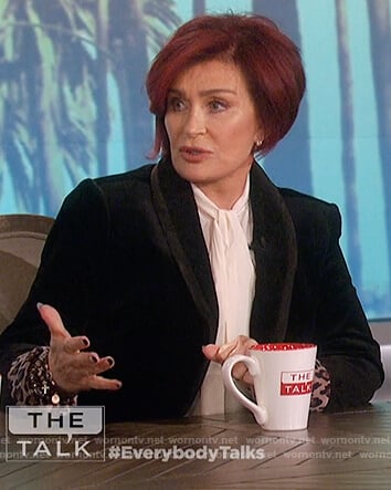 Sharon’s black velvet blazer with leopard trim on The Talk