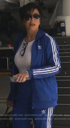 Kris’s blue Adidas track jacket and pants on Keeping Up with the Kardashians