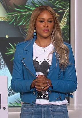Eve’s blue moto jacket on The Talk