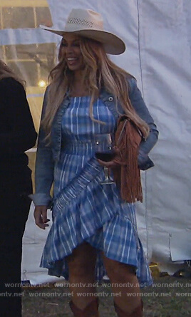 Dolores’s blue plaid ruffle trim dress on The Real Housewives of New Jersey