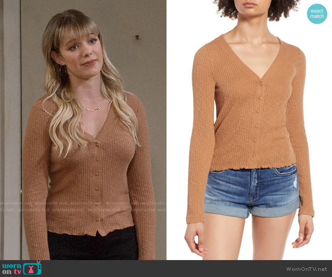 BP Slim Long Sleeve Button Cardigan worn by Violet Plunkett (Sadie Calvano) on Mom