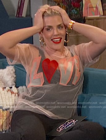 Busy’s mesh LOVE top on Busy Tonight