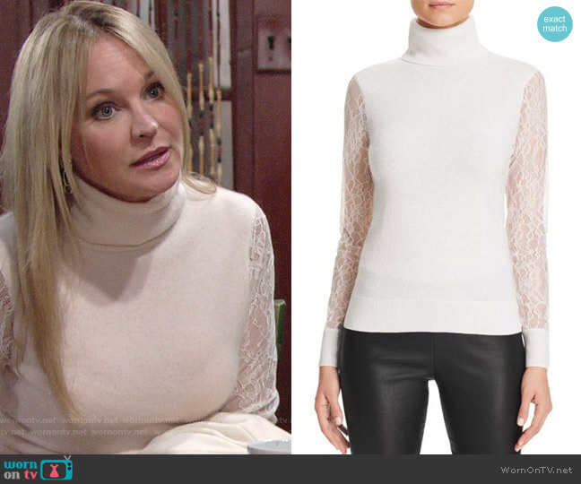 C by Bloomingdales Lace Sleeve Turtleneck Cashmere Sweater worn by Sharon Newman (Sharon Case) on The Young and the Restless