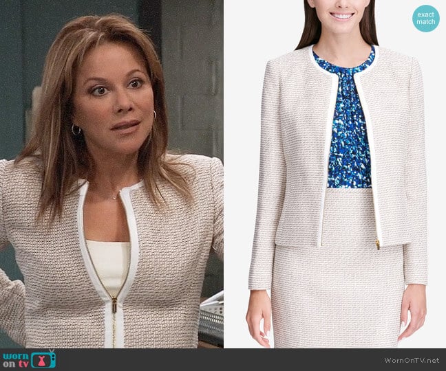 Calvin Klein Tweed Zip-Up Jacket worn by Alexis Davis (Nancy Lee Grahn) on General Hospital