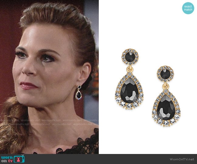 Charter Club Gold-Tone Crystal & Stone Drop Earrings worn by Phyllis Newman (Gina Tognoni) on The Young and the Restless