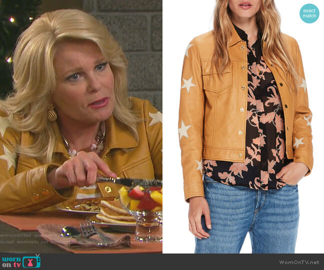 Scotch & Soda Sheepskin Leather Shirt Jacket worn by Bonnie Lockhart (Judi Evans) on Days of our Lives