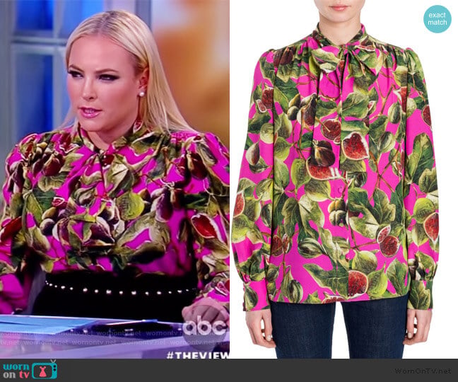 Dolce & Gabbana Fig Print Pussy Bow Shirt worn by Meghan McCain on The View